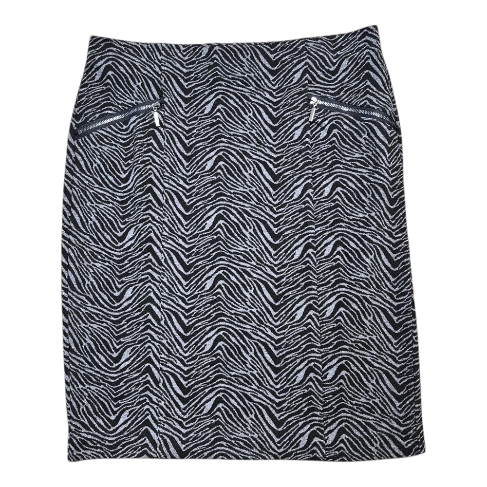 Wmns Zebra Print Knit Skirt Sz 8 Y2K Gray Black Stretch Zip Pockets Mob Wife